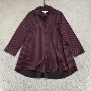 Foxcroft Tunic Shirt Womens 10 Maroon Stripe Button Up Non Iron Office Business